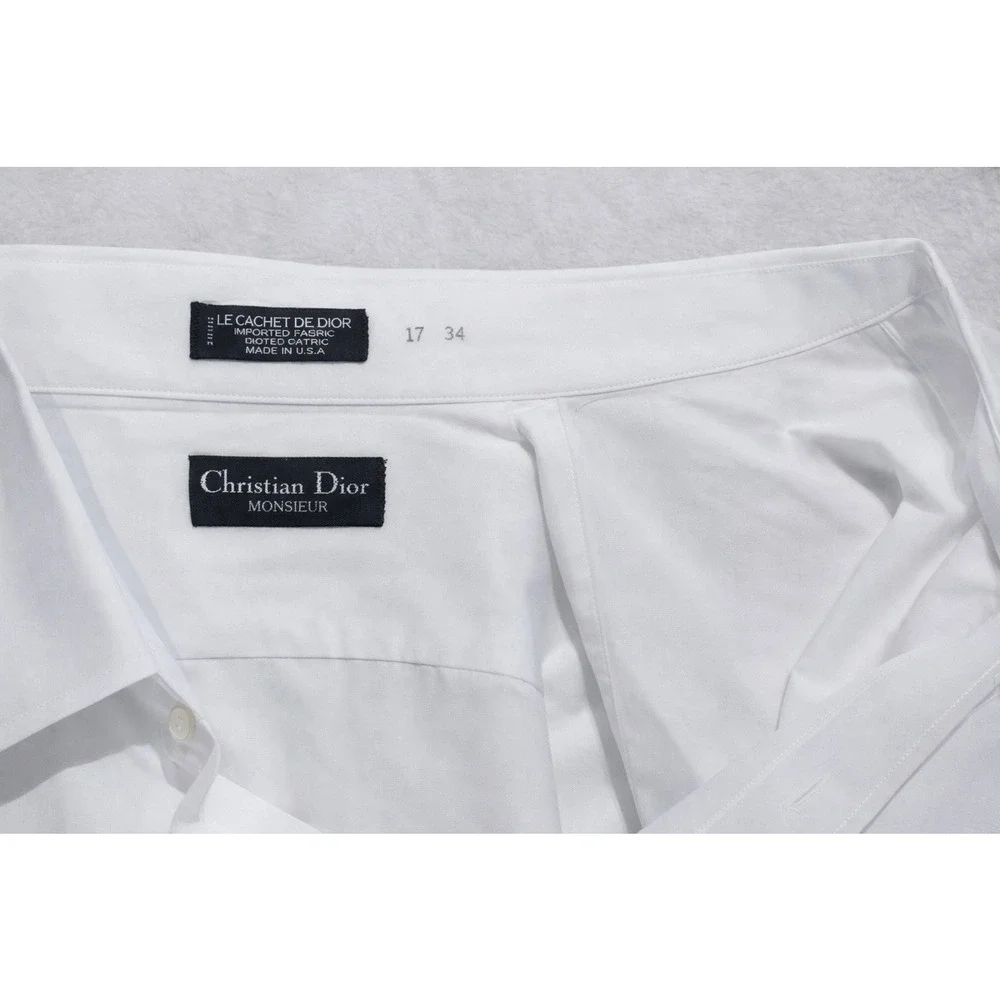 Christian Dior Mens 17x34 White Designer Dress Shirt Concealed Hidden Button - Picture 6 of 16